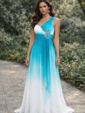 iNtrigue by Blush One-Shoulder Aqua Ombre Evening Gown Crystal Accent Size: 4